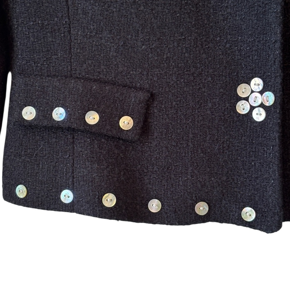 London Times Tweed Mother of Pearl Button Crop Jacket Blazer Sz 6 Black Business - Picture 5 of 13